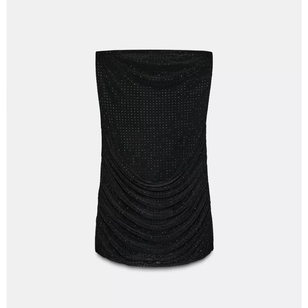 NWT ZARA Sparkly Ruched Strapless Dress - S - Black NEW PARTY